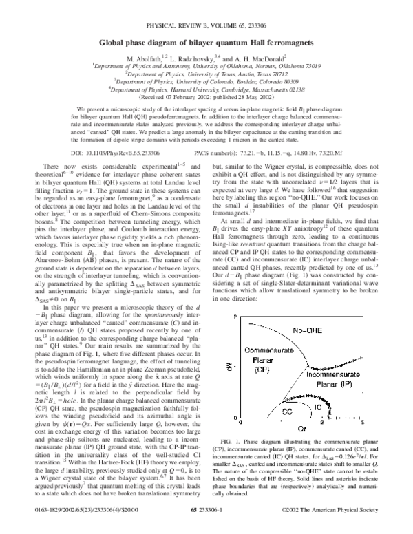 (PDF) Global phase diagram of bilayer quantum Hall ferromagnets