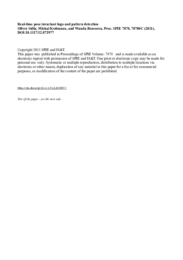 (PDF) Real-time pose invariant logo and pattern detection