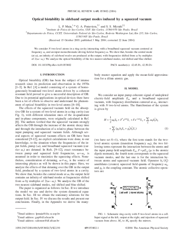 (PDF) Optical bistability in sideband output modes induced by a ...