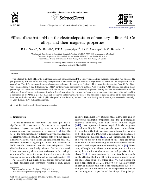 (PDF) Effect of the bath pH on the electrodeposition of nanocrystalline ...