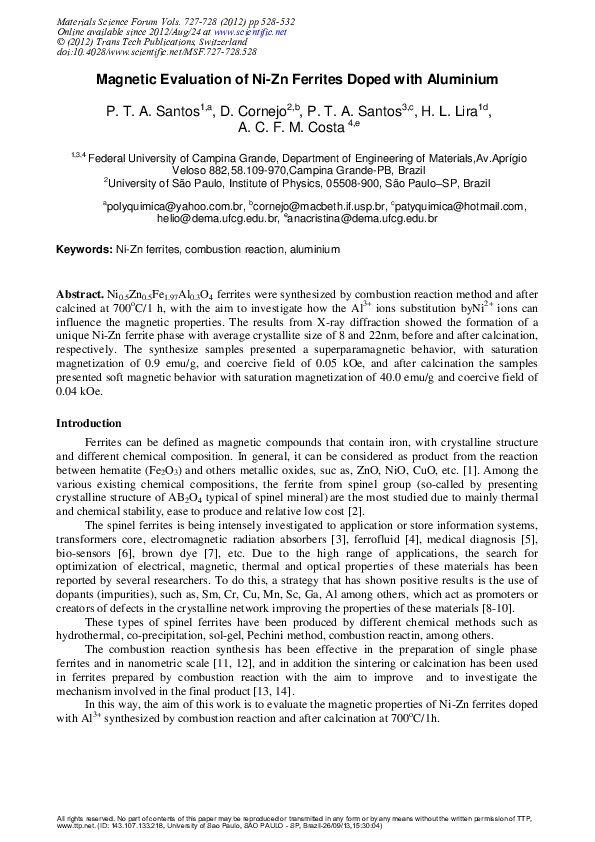 (PDF) Evaluation of NiZn Ferrites Doped with Aluminium