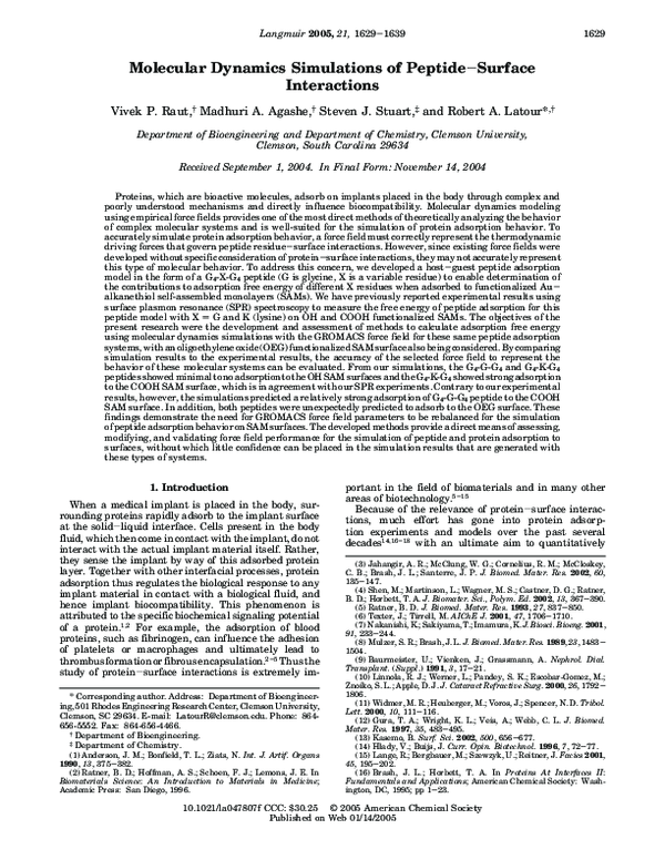 (PDF) Molecular Dynamics Simulations of Peptide−Surface Interactions