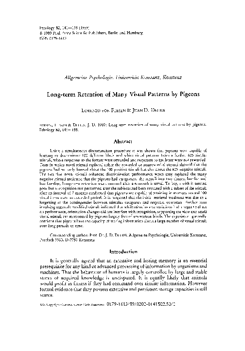 (PDF) Long-term Retention of Many Visual Patterns by Pigeons