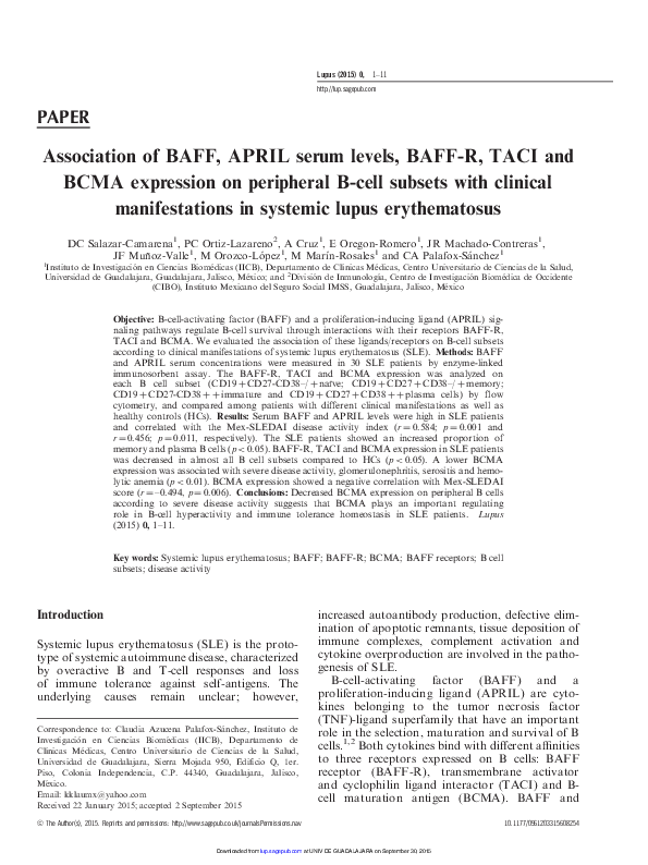 (PDF) Association of BAFF, APRIL serum levels, BAFF-R, TACI and BCMA ...