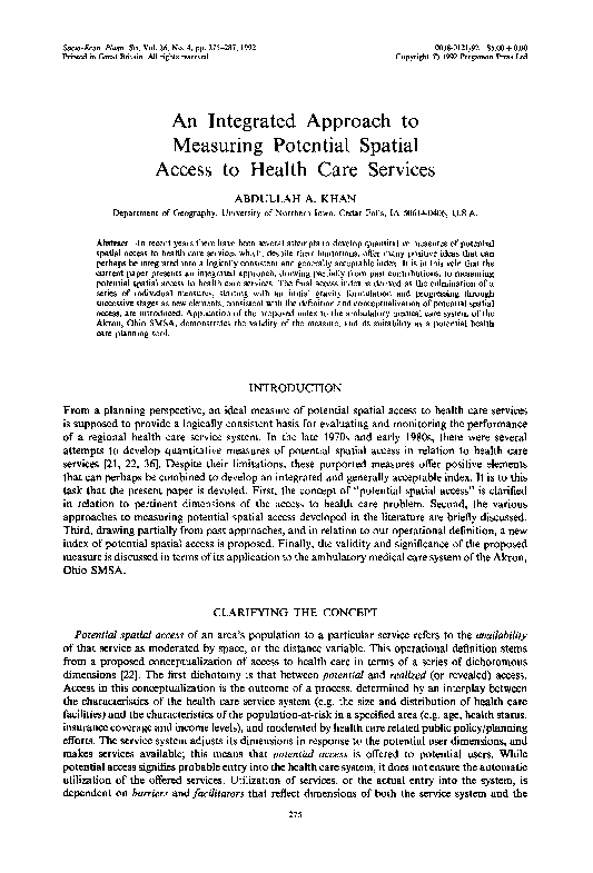 (PDF) An integrated approach to measuring potential spatial access to ...