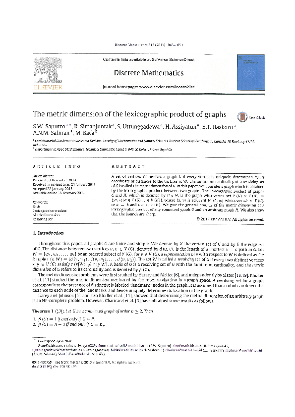 (PDF) The metric dimension of the lexicographic product of graphs