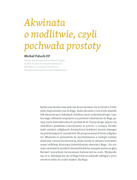 (PDF) Akwinata o modlitwie, czyli pochwała prostoty