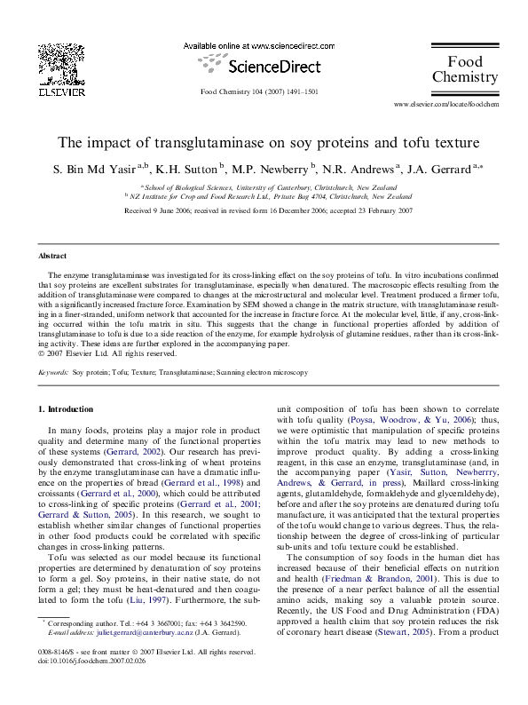 (PDF) The impact of transglutaminase on soy proteins and tofu texture