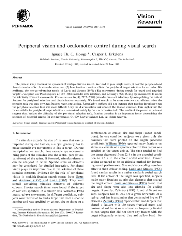 (PDF) Peripheral vision and oculomotor control during visual search