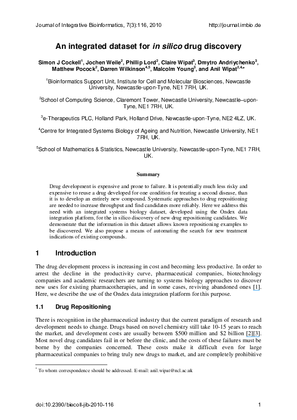 (PDF) An integrated dataset for in silico drug discovery