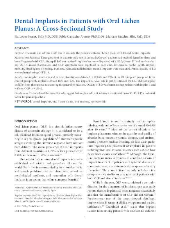 (PDF) Dental Implants in Patients with Oral Lichen Planus A Cross