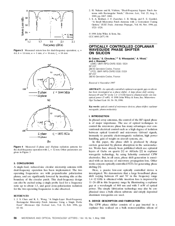 (PDF) Optically controlled coplanar waveguide phase shifter on silicon