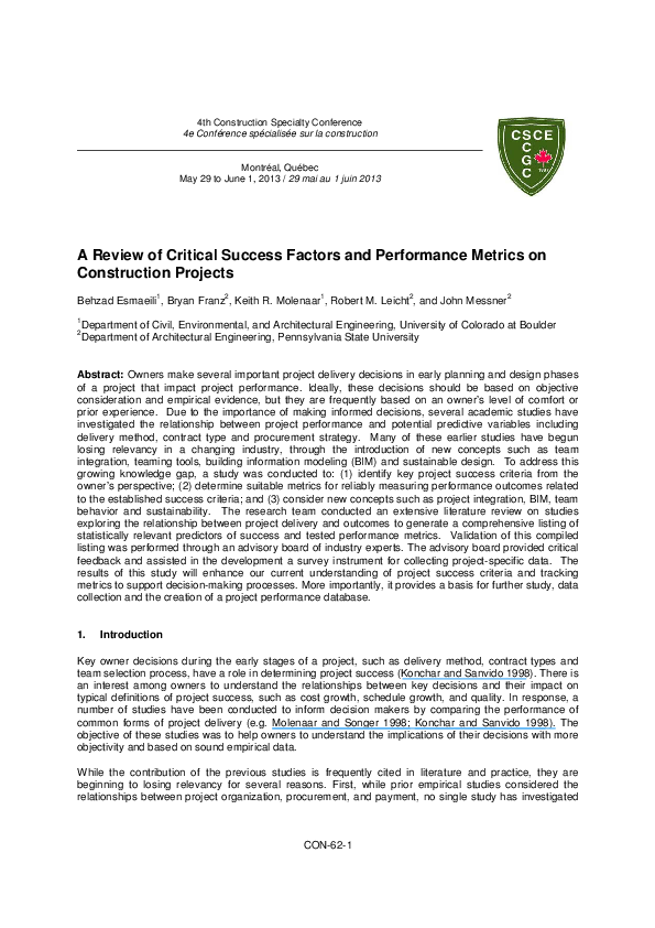 (PDF) A Review of Critical Success Factors and Performance Metrics on ...