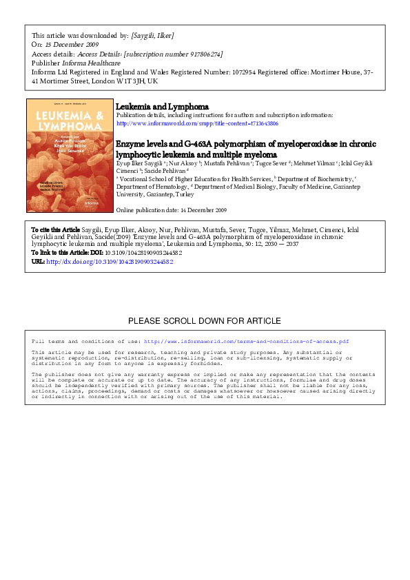 (PDF) Enzyme levels and G-463A polymorphism of myeloperoxidase in ...