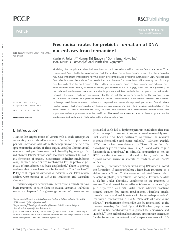 (PDF) Free radical routes for prebiotic formation of DNA nucleobases ...