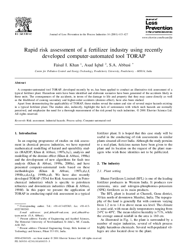 (PDF) Rapid risk assessment of a fertilizer industry using recently