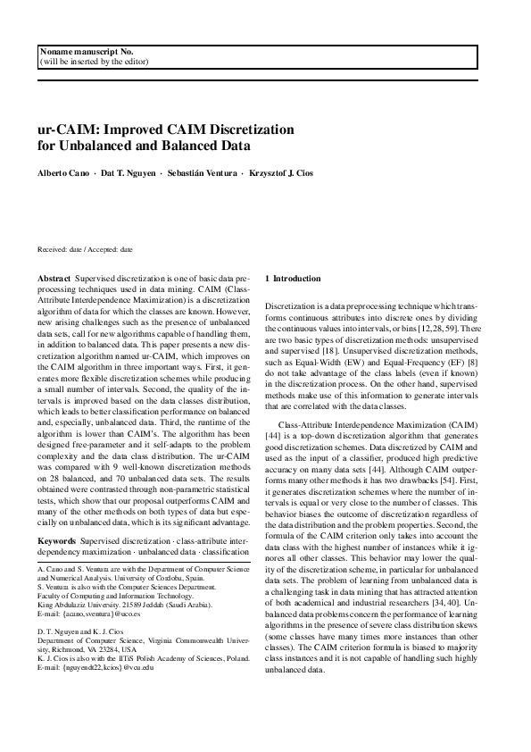 (PDF) ur-CAIM: improved CAIM discretization for unbalanced and balanced ...