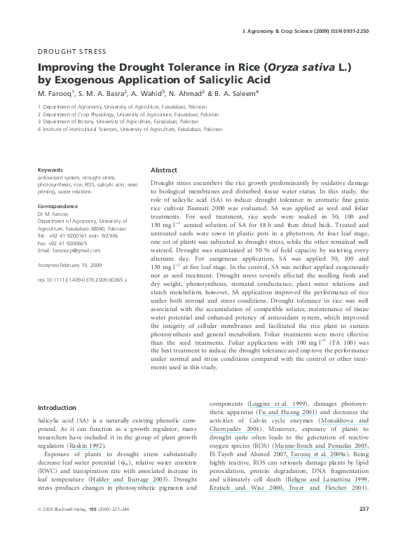 (PDF) Improving the Drought Tolerance in Rice ( Oryza sativa L.) by ...