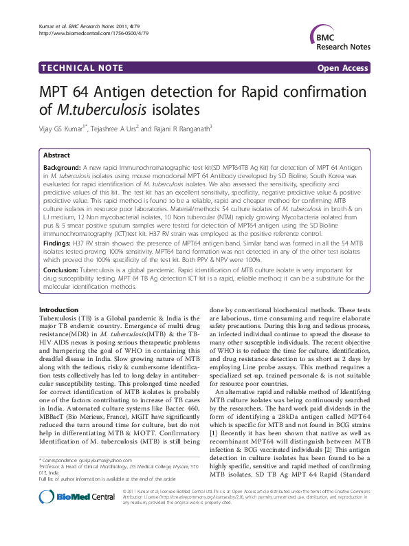 (PDF) MPT 64 Antigen detection for Rapid confirmation of M.tuberculosis