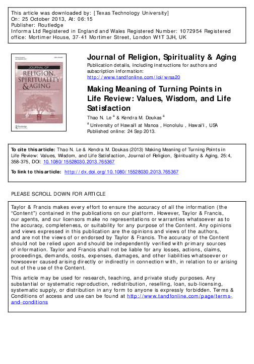  PDF Making Meaning Of Turning Points In Life Review Values Wisdom