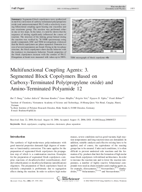 (PDF) Multifunctional Coupling Agents 3. Segmented Block Copolymers