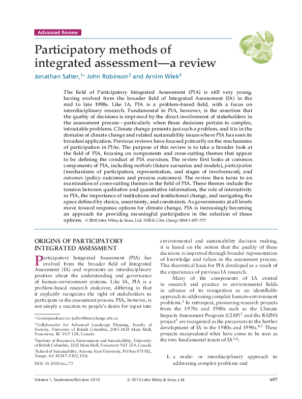(PDF) Participatory methods of integrated assessment-a review