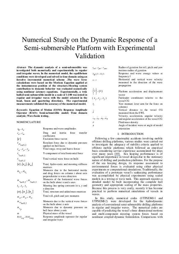 (PDF) Numerical study on the dynamic response of a semi-submersible ...