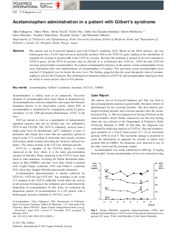 (PDF) Acetaminophen administration in a patient with Gilbert's syndrome