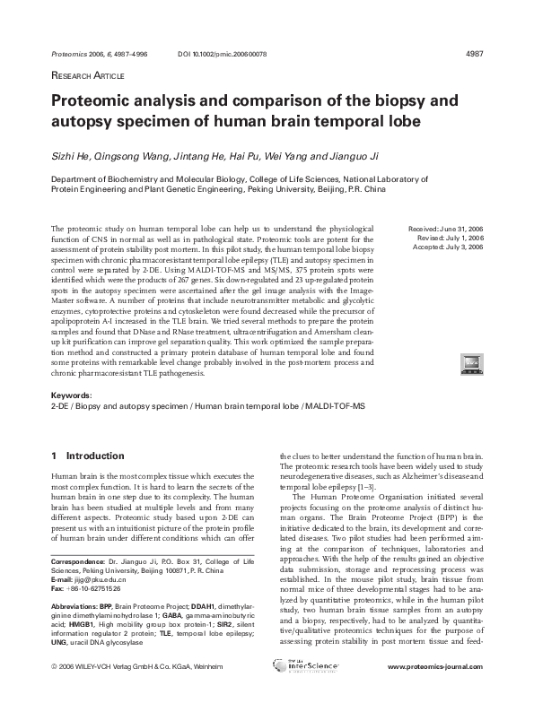 (PDF) Proteomic analysis and comparison of the biopsy and autopsy ...