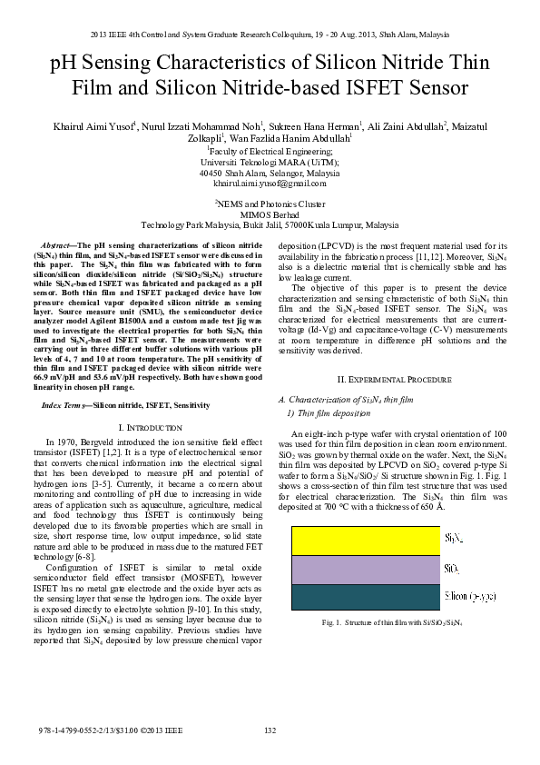 (PDF) pH sensing characteristics of silicon nitride thin film and ...