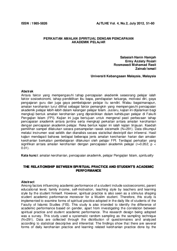 Pdf Perkaitan Amalan Spiritual Dengan Pencapaian Akademik Pelajar Salasiah Hamjah Academia Edu