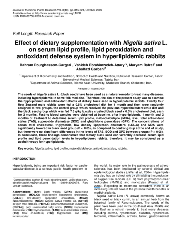 (PDF) Effect of dietary supplementation with Nigella sativa L. on serum ...