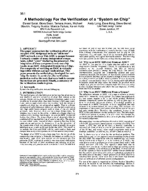 (PDF) A methodology for the verification of a “system on chip”