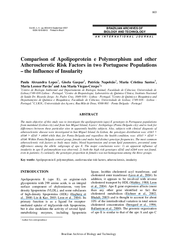 (PDF) Comparison of apolipoprotein E polymorphism and other ...