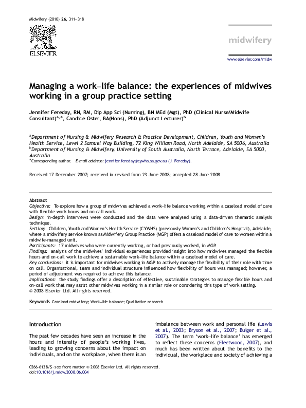 (PDF) Managing a work–life balance: the experiences of midwives working ...