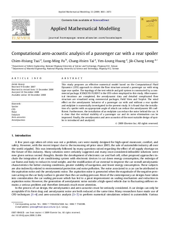(PDF) Computational aero-acoustic analysis of a passenger car with a ...