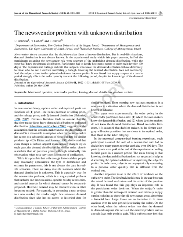 (PDF) The newsvendor problem with unknown distribution