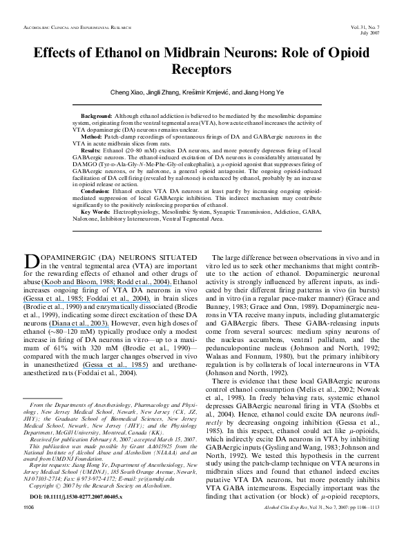 (PDF) Effects of Ethanol on Midbrain Neurons: Role of Opioid Receptors