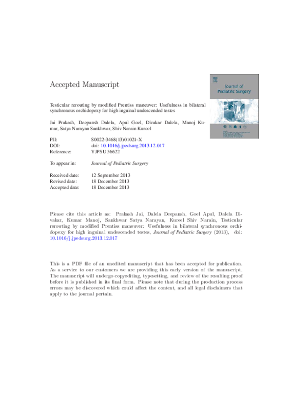  PDF Testicular Rerouting By Modified Prentiss Maneuver Usefulness In