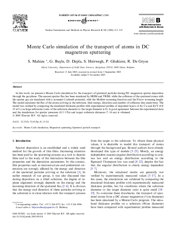(PDF) Monte Carlo simulation of the transport of atoms in DC