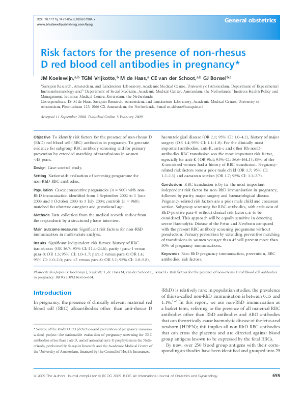 (PDF) Risk factors for the presence of nonrhesus D red blood cell