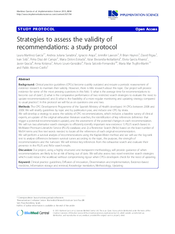 (PDF) Strategies to assess the validity of recommendations: a study ...