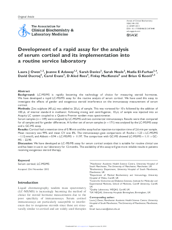(PDF) Development of a rapid assay for the analysis of serum cortisol ...