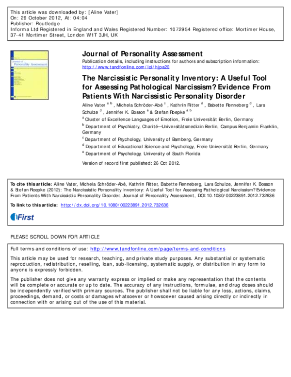 (PDF) The Narcissistic Personality Inventory: A Useful Tool for ...