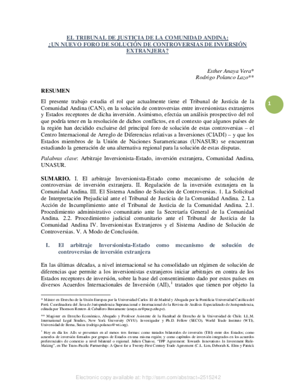 (PDF) El Tribunal de Justicia de la Comunidad Andina Un Nuevo Foro de