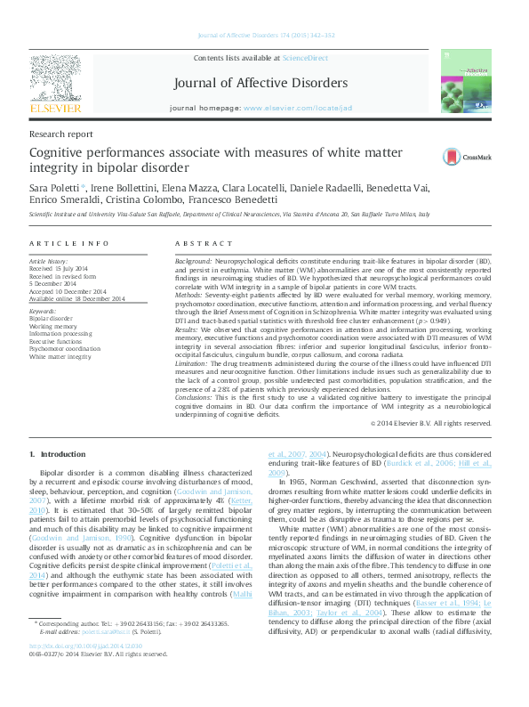 (PDF) Cognitive performances associate with measures of white matter ...