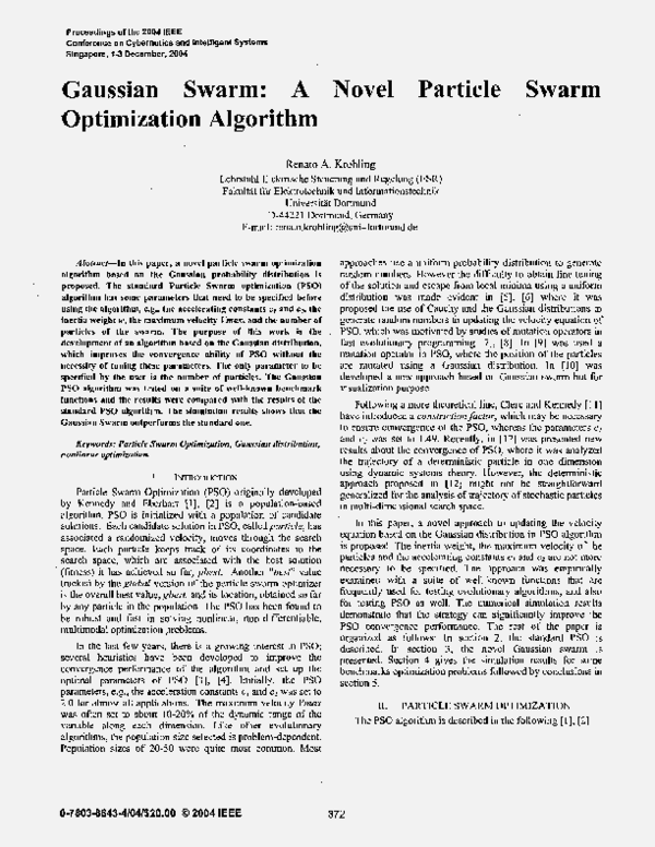 (PDF) Gaussian swarm: a novel particle swarm optimization algorithm