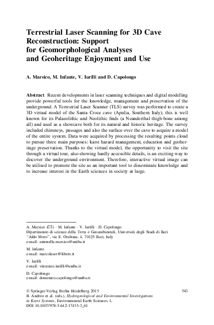 (PDF) Terrestrial Laser Scanning for 3D Cave Reconstruction: Support ...