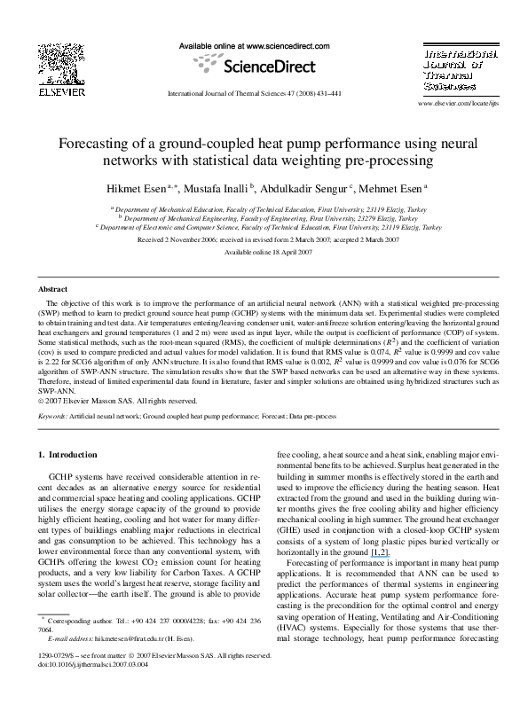 (PDF) Forecasting of a ground-coupled heat pump performance using ...