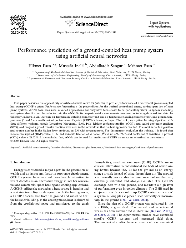 (PDF) Performance prediction of a ground-coupled heat pump system using ...